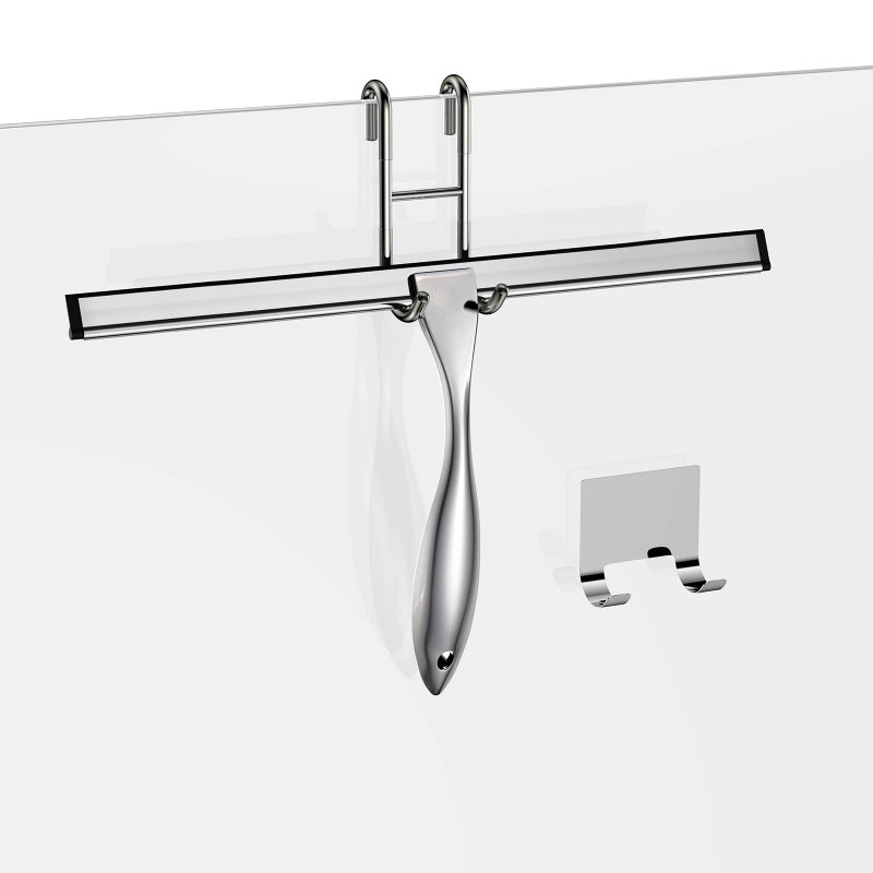 SSTOOHL Shower Squeegee Set  14-Inch Stainless Steel Squeegee  All-Purpose Squeegee for Bathroom  Shower Doors  Mirrors  Tiles  and Car Windows - 100% Streak Free  Includes Shower Door Hook and Adhesive Hook - Image 1